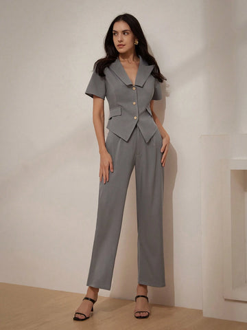 Fashionable Ruched Wide Leg Two-Piece Set With Professional & Stylish Vibe, Perfect For Commuting