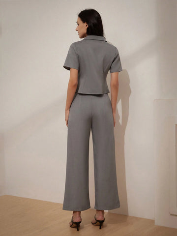 Fashionable Ruched Wide Leg Two-Piece Set With Professional & Stylish Vibe, Perfect For Commuting