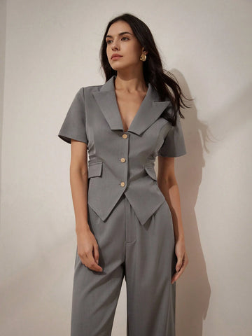 Fashionable Ruched Wide Leg Two-Piece Set With Professional & Stylish Vibe, Perfect For Commuting