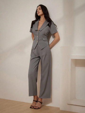 Fashionable Ruched Wide Leg Two-Piece Set With Professional & Stylish Vibe, Perfect For Commuting