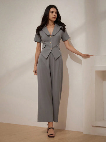 Fashionable Ruched Wide Leg Two-Piece Set With Professional & Stylish Vibe, Perfect For Commuting