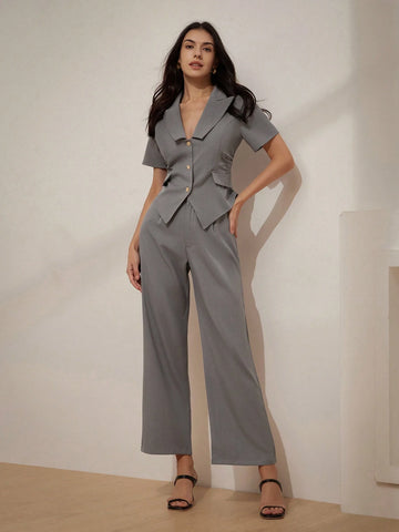 Fashionable Ruched Wide Leg Two-Piece Set With Professional & Stylish Vibe, Perfect For Commuting