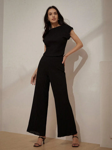 Fashionable Runway Style Commuting And Heavy Work Pressed Lady's Suit (Top And Pants) For Teachers