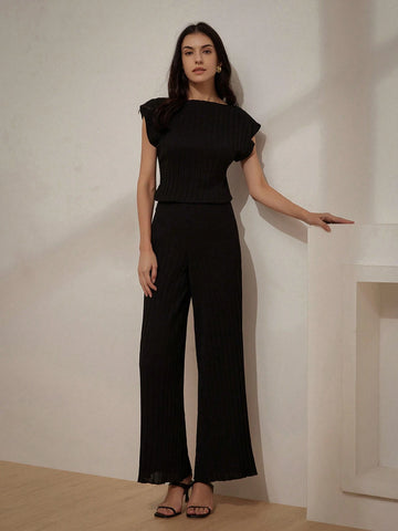 Fashionable Runway Style Commuting And Heavy Work Pressed Lady's Suit (Top And Pants) For Teachers