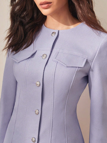 Flap Detail Button Front Jacket & Asymmetrical Hem Skirt