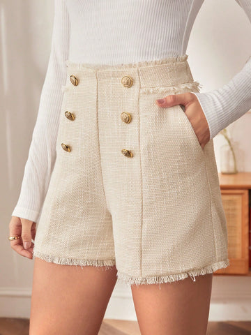 BIZwear High Waist Double Breasted Raw Trim Shorts