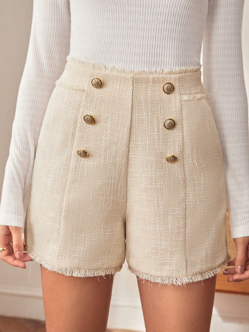 BIZwear High Waist Double Breasted Raw Trim Shorts