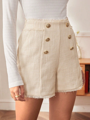 BIZwear High Waist Double Breasted Raw Trim Shorts