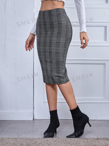 BIZwear Houndstooth Plaid Pencil Skirt Workwear