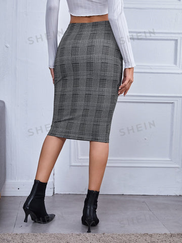 BIZwear Houndstooth Plaid Pencil Skirt Workwear