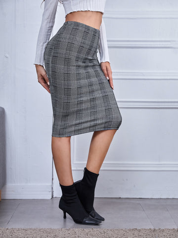 BIZwear Houndstooth Plaid Pencil Skirt Workwear