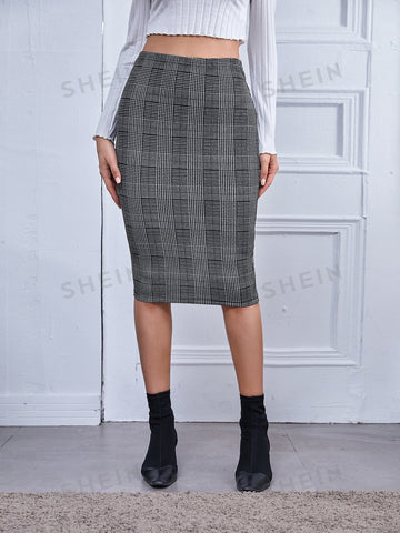 BIZwear Houndstooth Plaid Pencil Skirt Workwear
