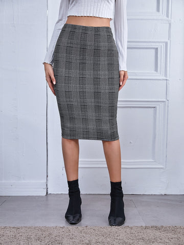 BIZwear Houndstooth Plaid Pencil Skirt Workwear