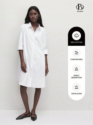Ladies Casual Solid Color Long Sleeve Shirt Dress