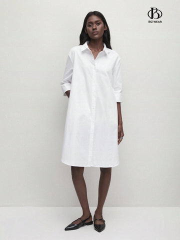 Ladies Casual Solid Color Long Sleeve Shirt Dress