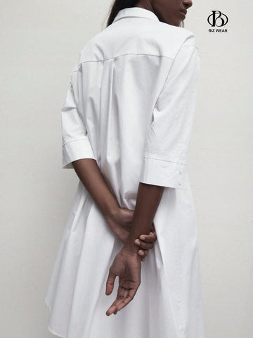 Ladies Casual Solid Color Long Sleeve Shirt Dress