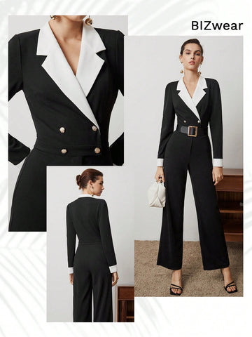 Ladies' Contrast Color Double Breasted Jumpsuit
