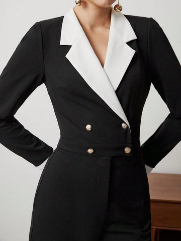 Ladies' Contrast Color Double Breasted Jumpsuit
