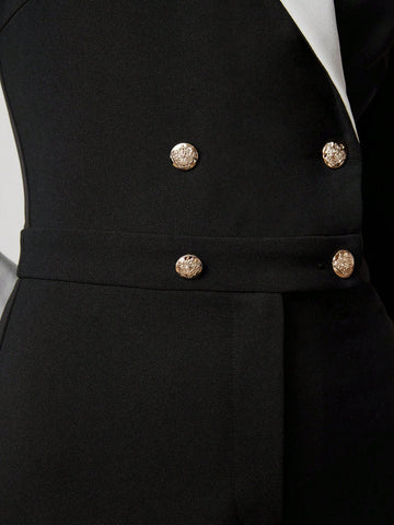 Ladies' Contrast Color Double Breasted Jumpsuit