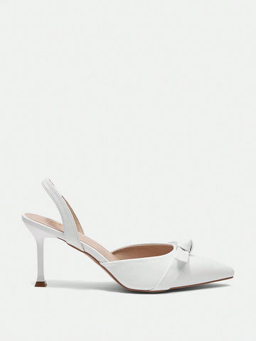 Ladies High-Heeled Beige Pointed-Toe Bow Knot Sandals With Ankle Strap, Casual Style