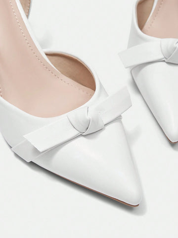 Ladies High-Heeled Beige Pointed-Toe Bow Knot Sandals With Ankle Strap, Casual Style