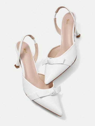 Ladies High-Heeled Beige Pointed-Toe Bow Knot Sandals With Ankle Strap, Casual Style
