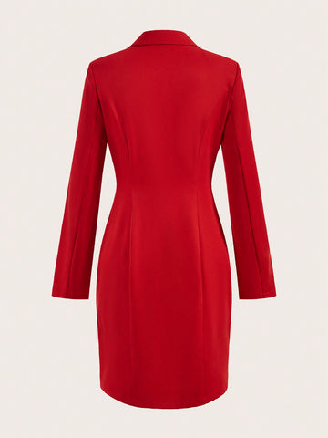 BIZwear Ladies' Solid Color Asymmetrical Hem Collar Dress