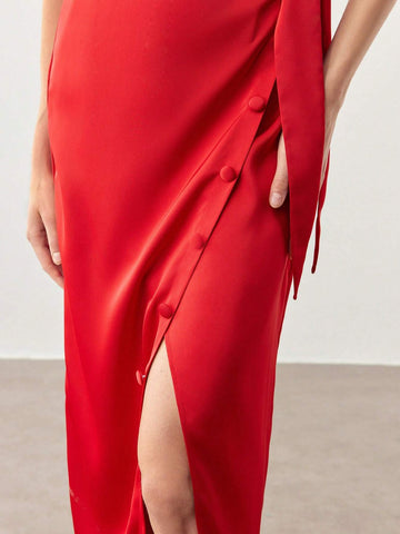 Ladies' Solid Color Overlap Wrap Casual Holiday Summer Dress