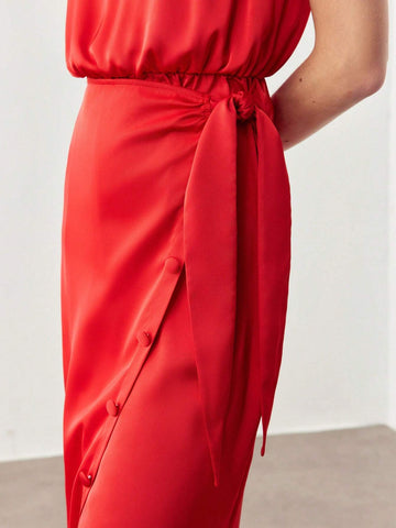 Ladies' Solid Color Overlap Wrap Casual Holiday Summer Dress