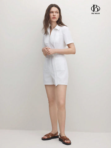 Ladies Solid Color Short Sleeve Jumpsuit With Zipper For Summer