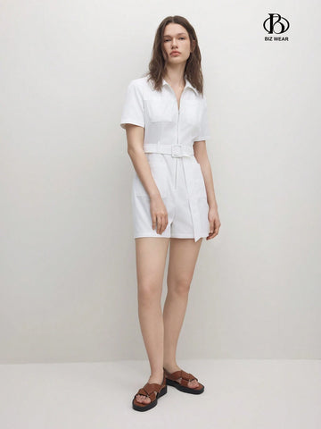 Ladies Solid Color Short Sleeve Jumpsuit With Zipper For Summer