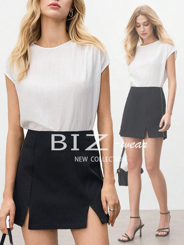 BIZwear Ladies' Solid Color Split Mini Skirt Shorts