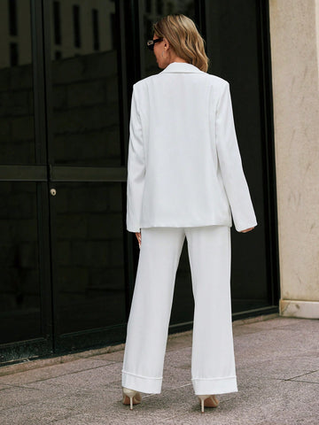 Long Sleeve Lapel Collar Blazer And Suit Pants Set