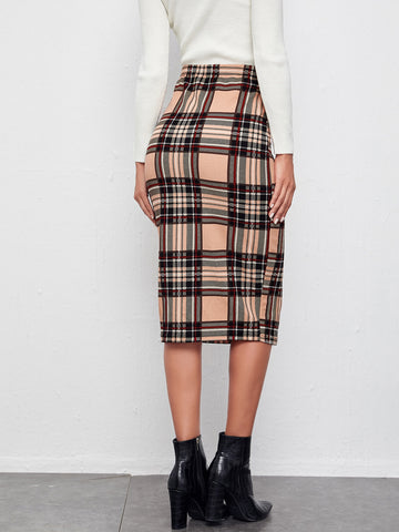 BIZwear Plaid High Waist Pencil Skirt Workwear