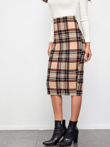 BIZwear Plaid High Waist Pencil Skirt Workwear