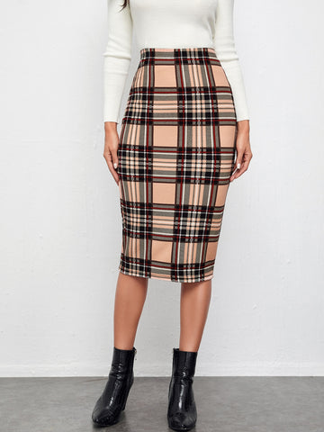 BIZwear Plaid High Waist Pencil Skirt Workwear