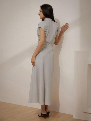 Random Classic Striped French Style High Waist Slimming Commuting Shirt Chiffon Midi Skirt Women's Summer 2pcs Set