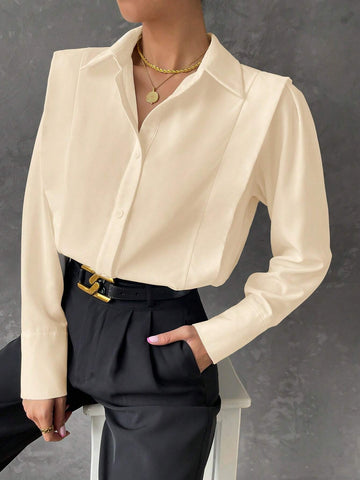 BIZwear Solid Color Long Sleeve Wide Shoulder Casual Commuter Shirt, Autumn