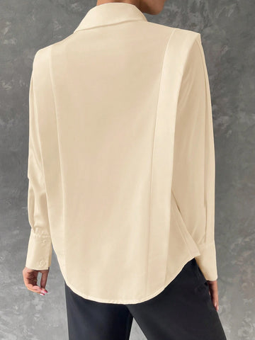 BIZwear Solid Color Long Sleeve Wide Shoulder Casual Commuter Shirt, Autumn