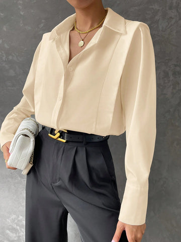 BIZwear Solid Color Long Sleeve Wide Shoulder Casual Commuter Shirt, Autumn