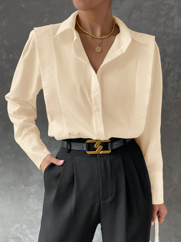 BIZwear Solid Color Long Sleeve Wide Shoulder Casual Commuter Shirt, Autumn