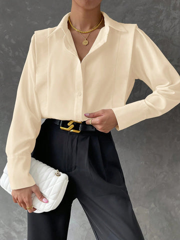 BIZwear Solid Color Long Sleeve Wide Shoulder Casual Commuter Shirt, Autumn