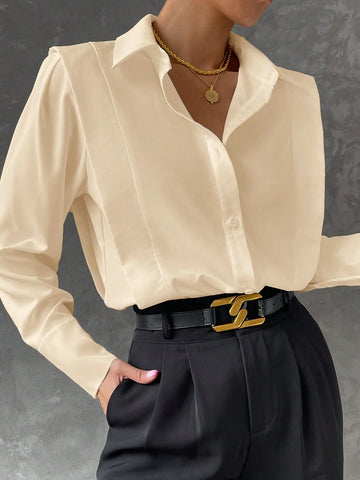 BIZwear Solid Color Long Sleeve Wide Shoulder Casual Commuter Shirt, Autumn