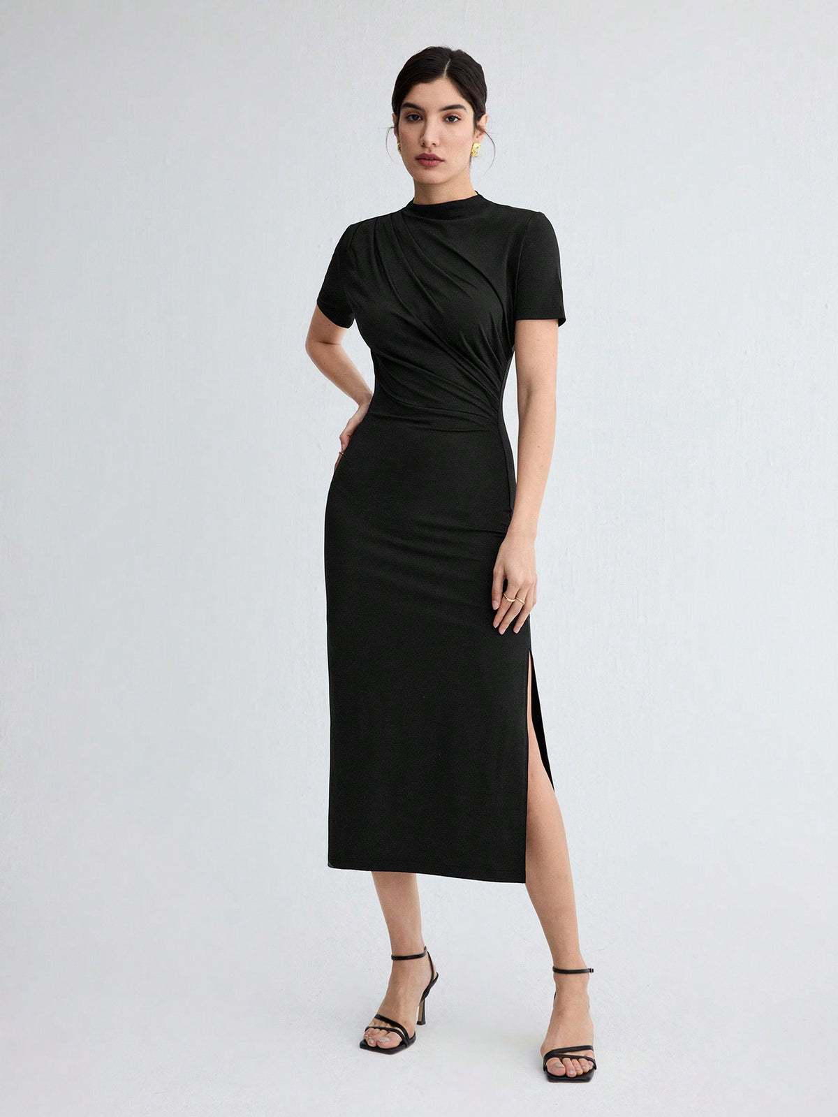 Solid Color Split Hem Belted Dress