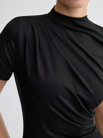 Solid Color Split Hem Belted Dress