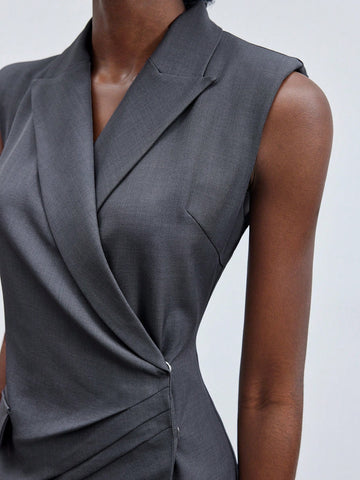Solid Color Women's Lapel Wrapped Dress