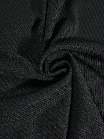 Solid Cut Out Shoulder Ribbed Knit Tee