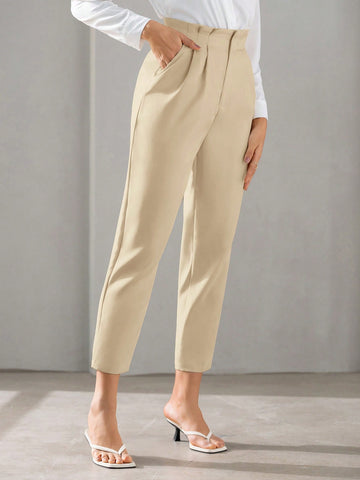 BIZwear Solid Fold Pleated Detail Cropped Pants