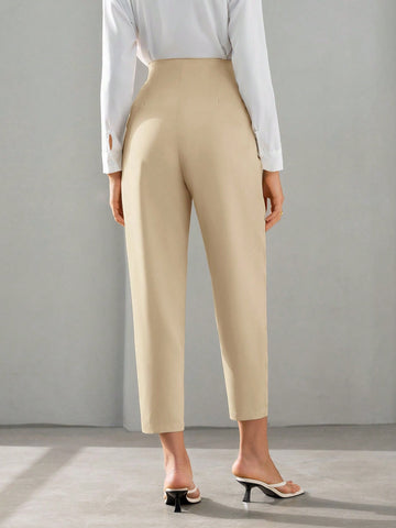 BIZwear Solid Fold Pleated Detail Cropped Pants