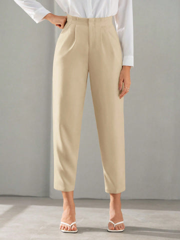 BIZwear Solid Fold Pleated Detail Cropped Pants